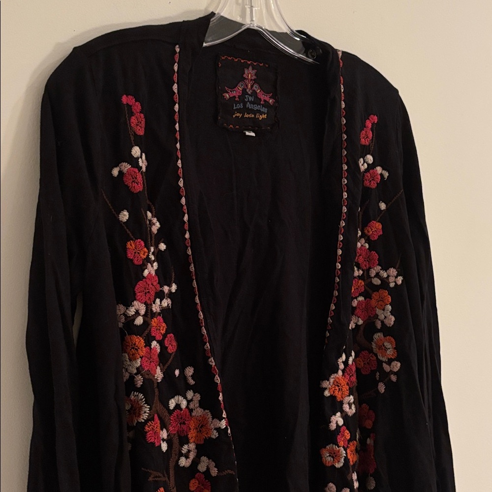 Johnny Was Black Embroidered Open-Front Women's Sweater Cardigan size S